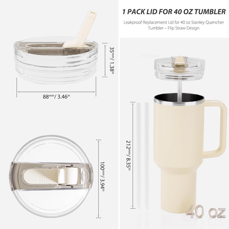 CeleVista 1 Pack Replacement Lid for Stanley 40 oz Quencher H2.0 & ProTour, Flip Straw Tumbler Lid for Stanley Cup, Leakproof, No Spill & Easy to Use Reusable Tumbler Cover(Cream-1P) - Image 3
